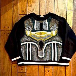 H&M Black Embroidered Oversized Boxy Athleisure Sweatshirt with sport cuffs.